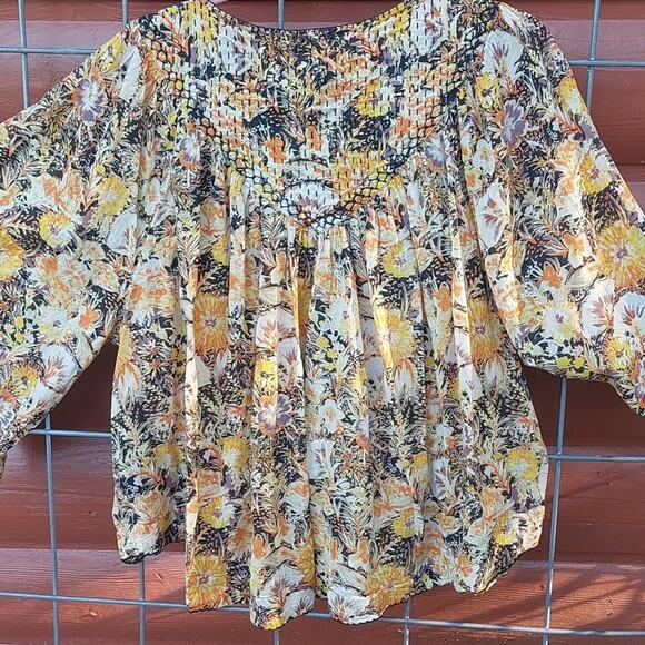 We The Free Multicolor Abstract Top blouse cool meadow print M - Picture 6 of 7